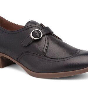 Dansko Black Leather Flats with Brown Sole